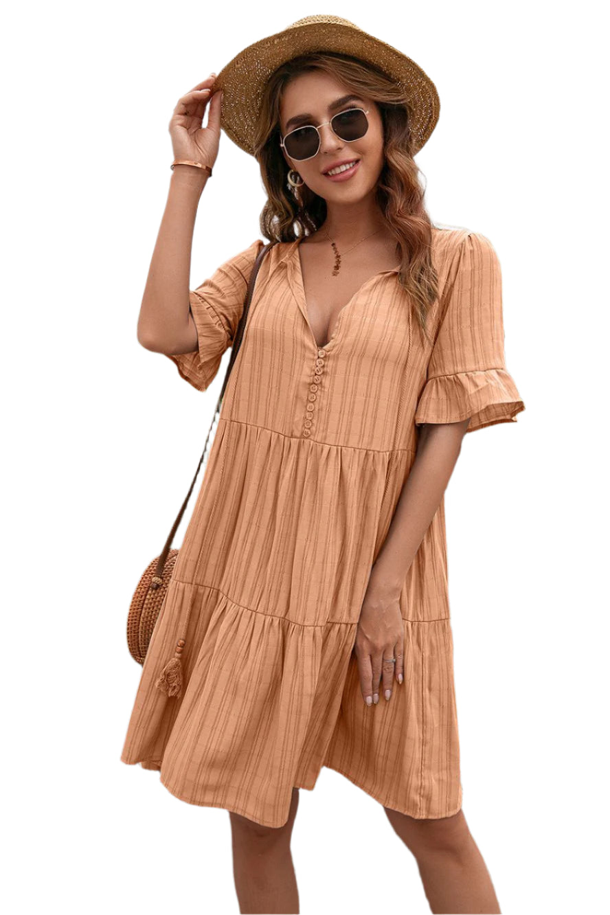 Ivy Lane Tassel Tie-Neck Ruffle Hem Dress