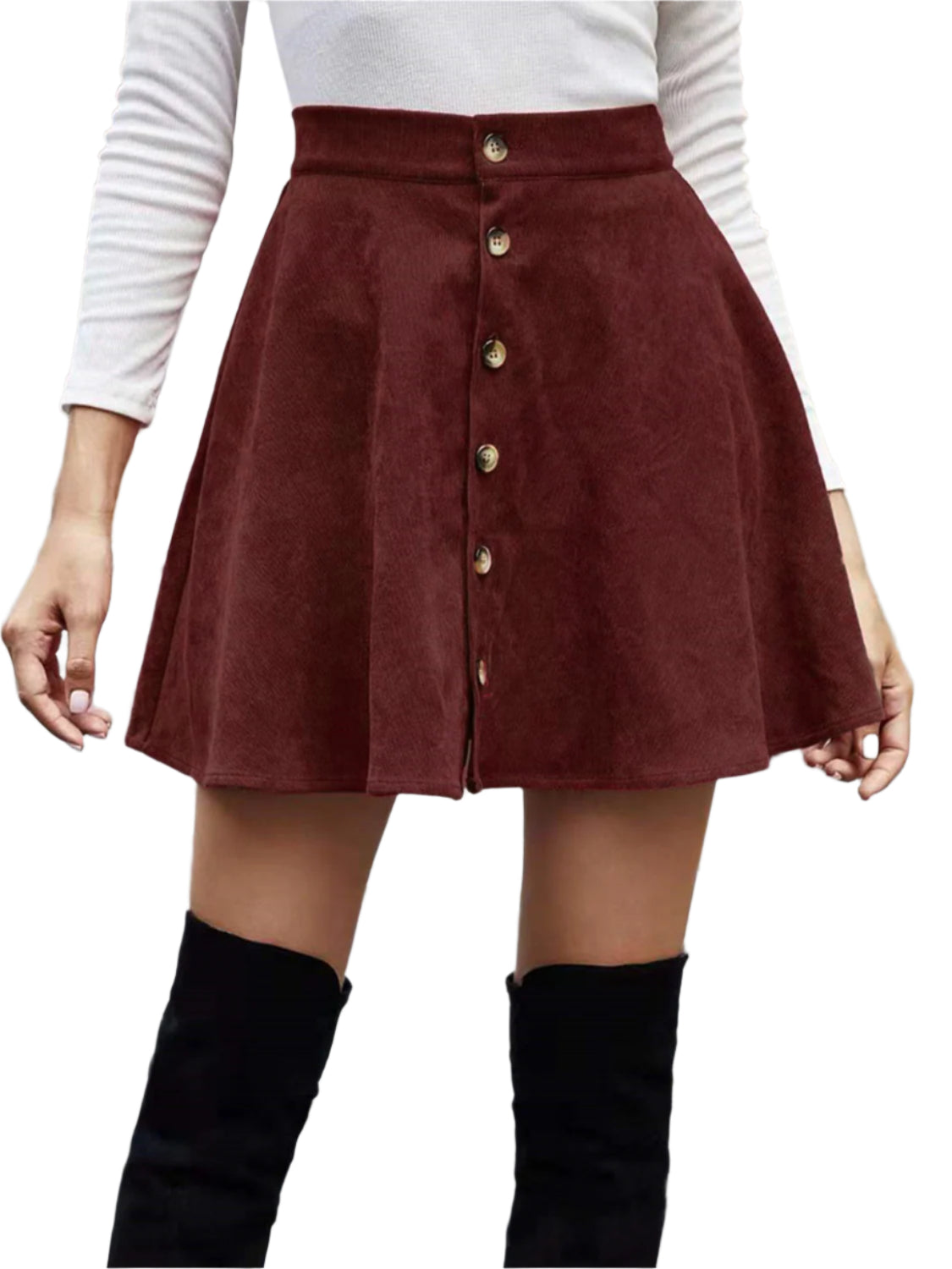 Buttoned Corduroy Mini Skirt