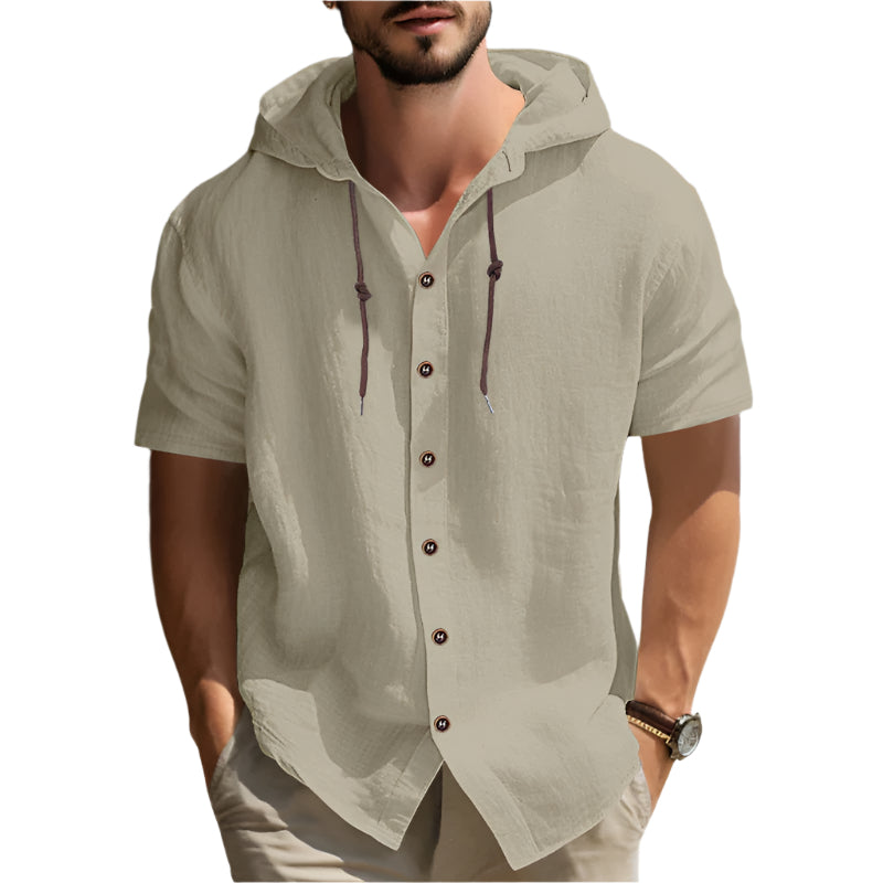 Men's Casual Button up Hooded Shirt