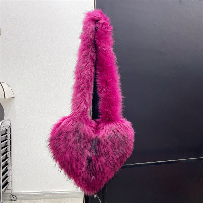 Faux Fur Big Heart Crossbody Bag