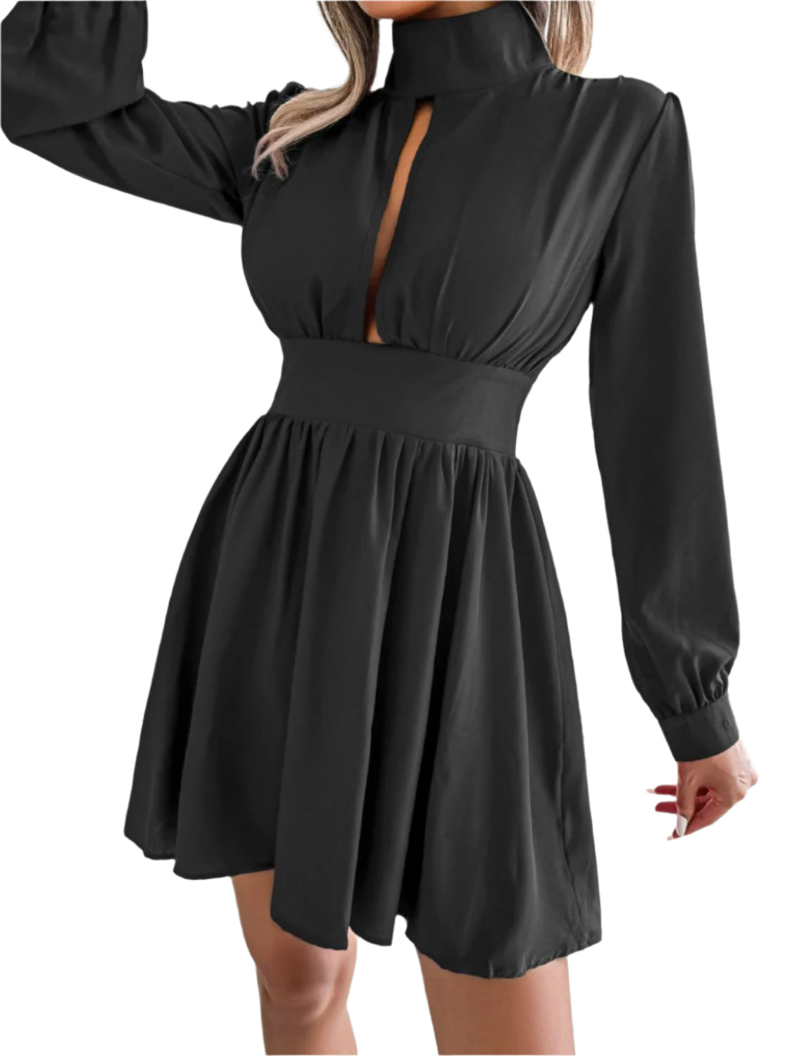 Cutout Turtleneck A-Line Mini Dress