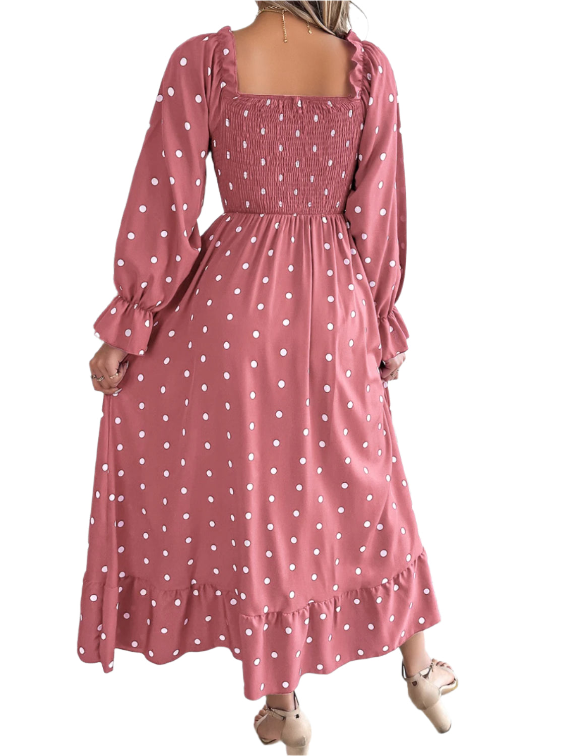 Polka Dot Flounce Sleeve Midi Dress