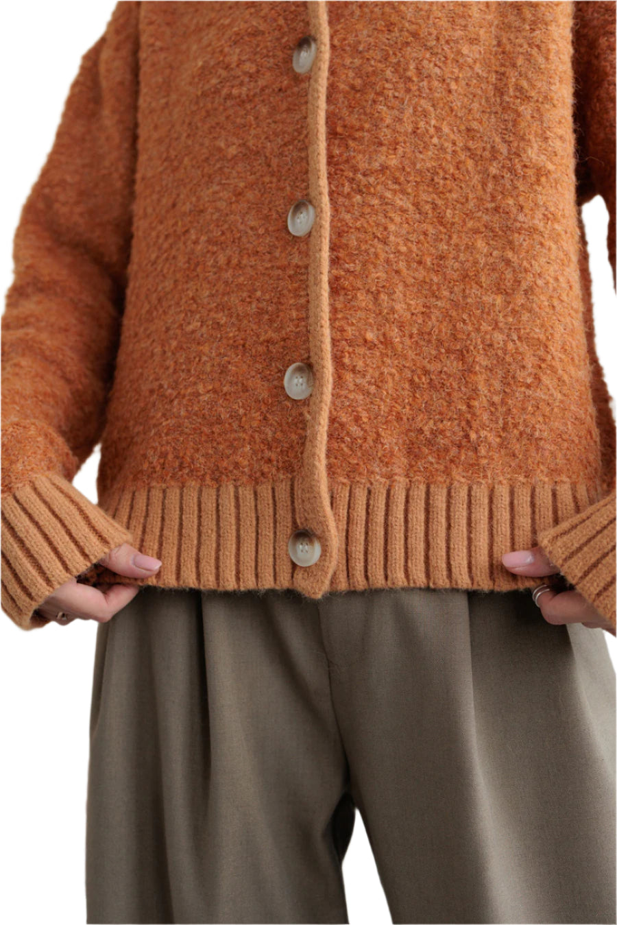 Collared Neck Button Down Long Sleeve Cardigan