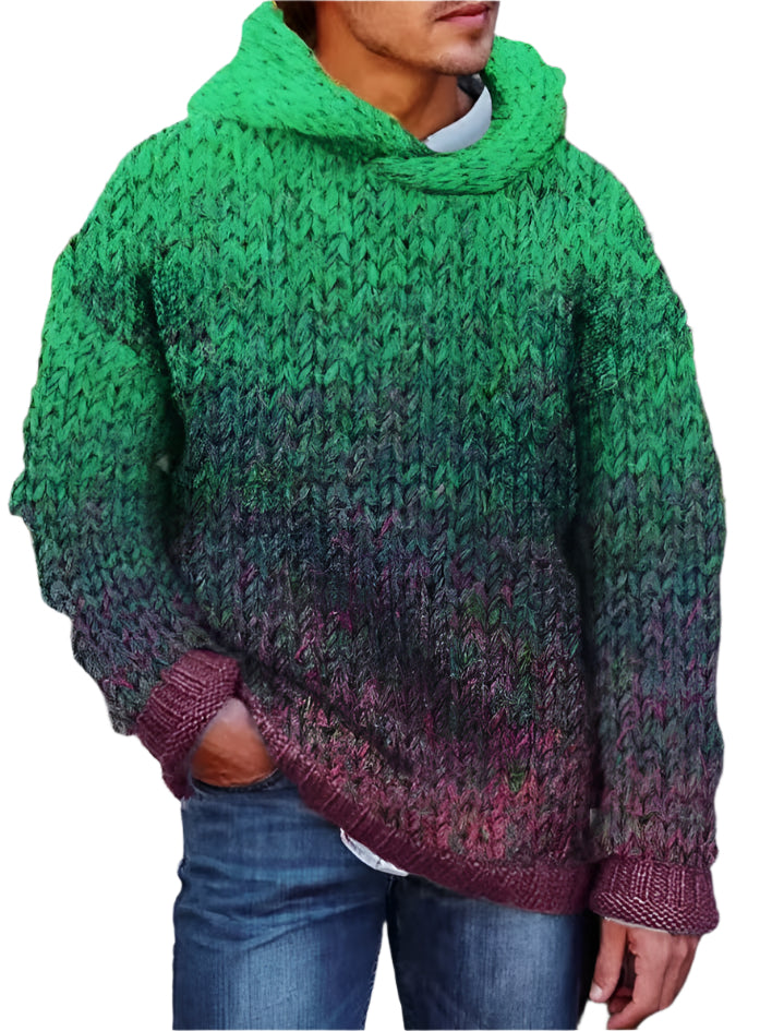 Men's Hand Woven Colorful Hooded Sweater