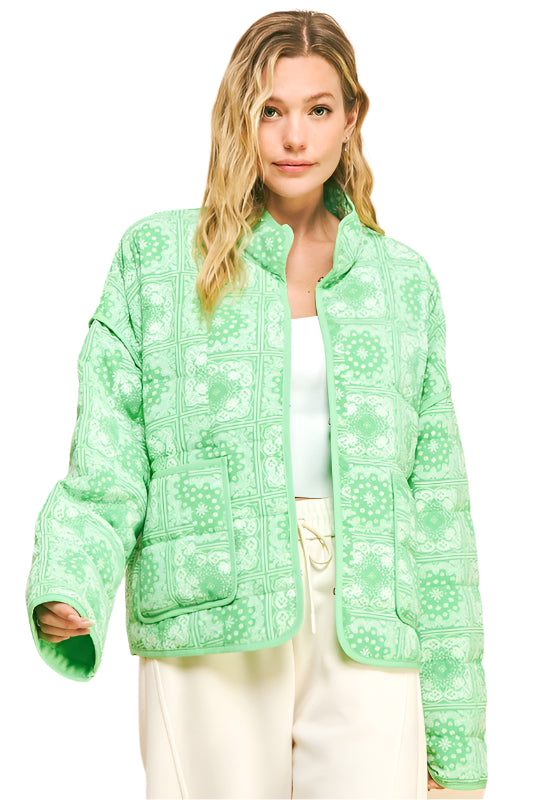 Davi & Dani Vintage Print Open Front Jacket with Pockets
