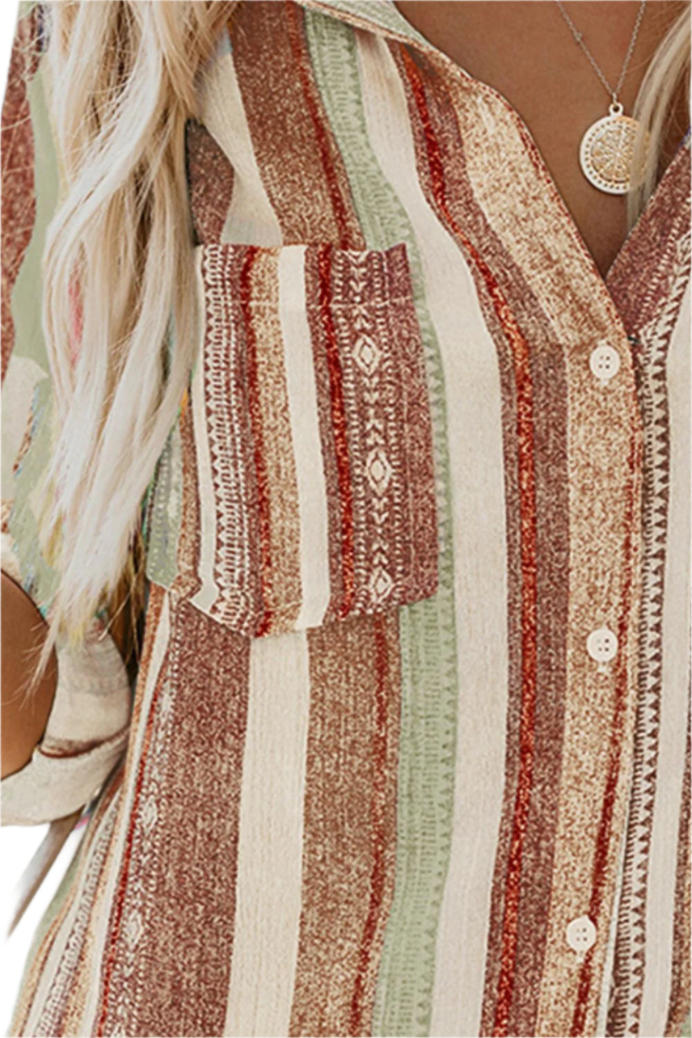 Striped Collared Neck Long Sleeve Shirt