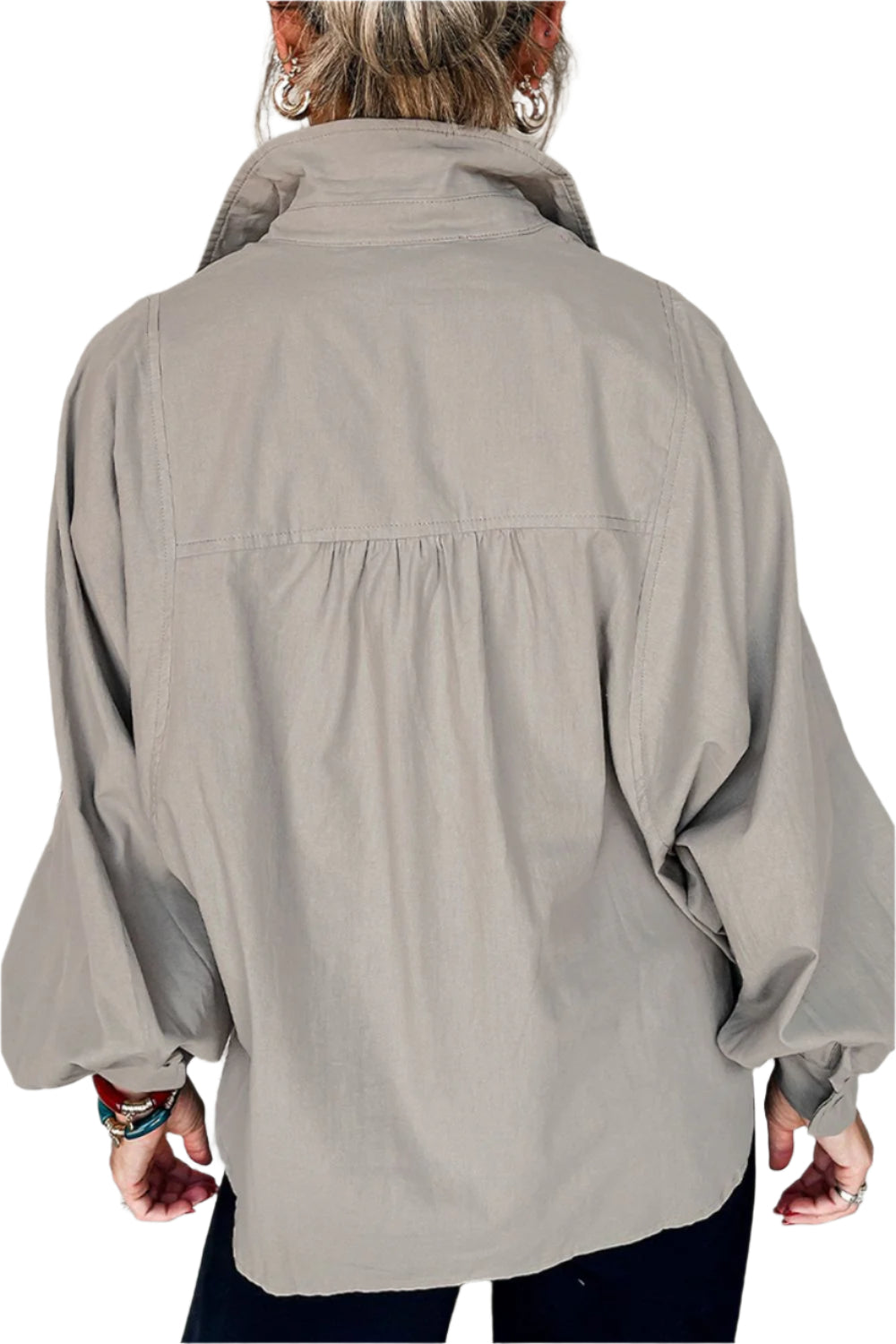 Button Down Collared Neck Long Sleeve Shirt