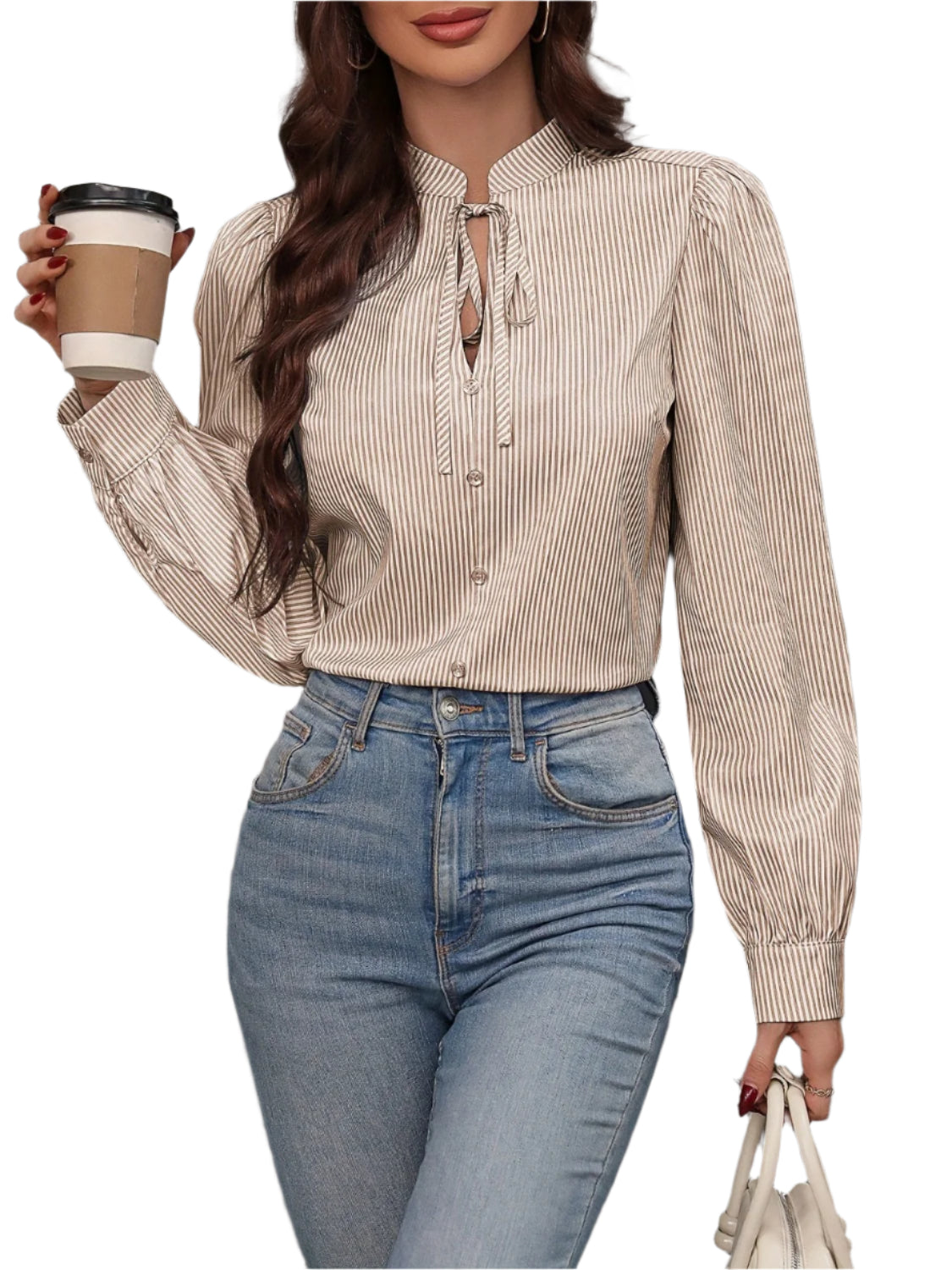 Tied Striped Long Sleeve Blouse