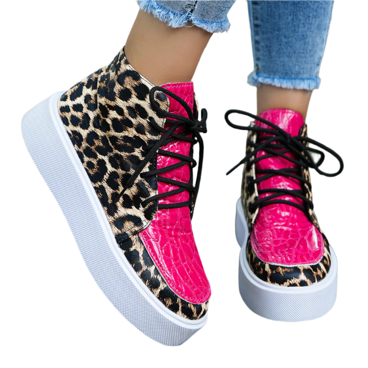 PU Leather Leopard Platform Sneakers
