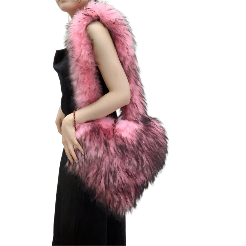 Faux Fur Big Heart Crossbody Bag