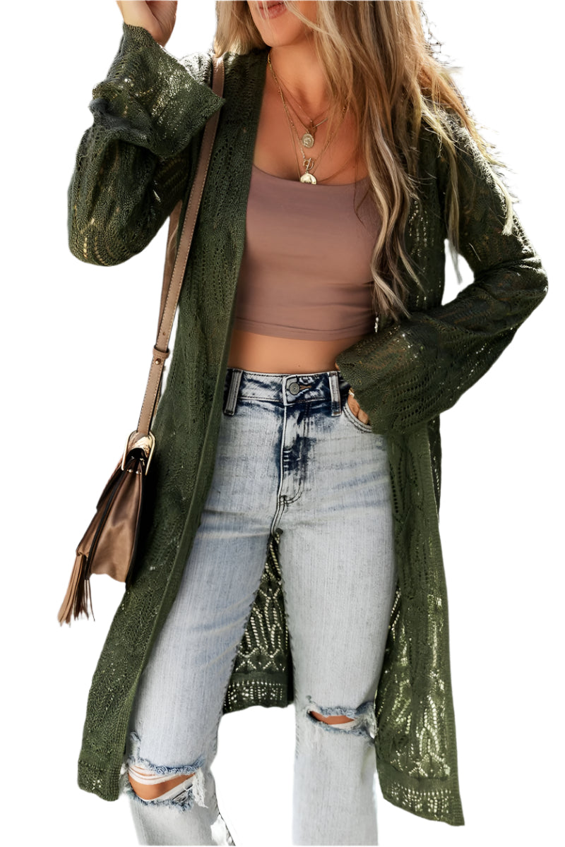 Openwork Open Front Long Sleeve Cardigan