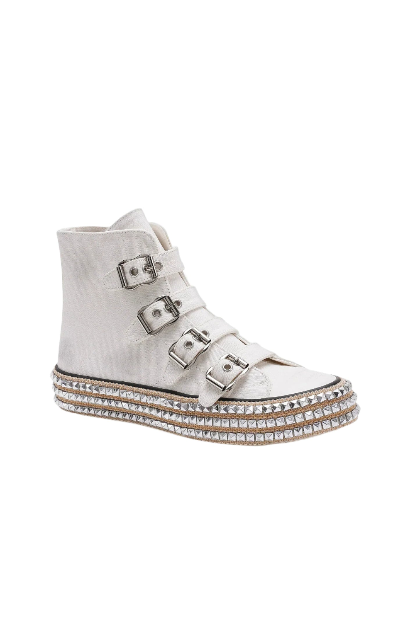 Beast Fashion Multi-Buckle Straps Studded Platform Sneakers