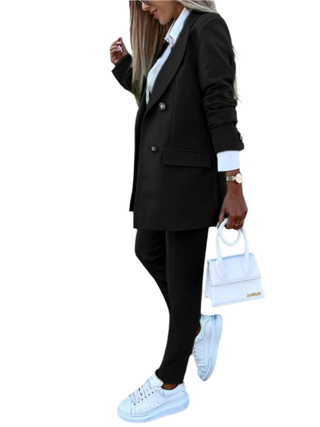 Lapel Collar Long Sleeve Blazer and Pants Set