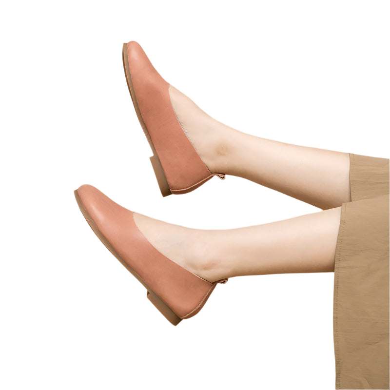 Solid Color Cowhide Slip-on Flat Shoes