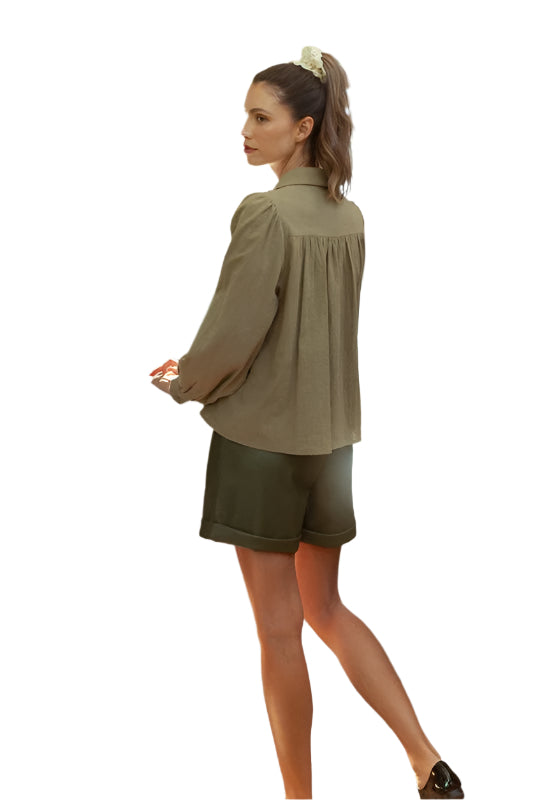 Annie Wear Smocked Front Long Sleeve Babydoll Blouse