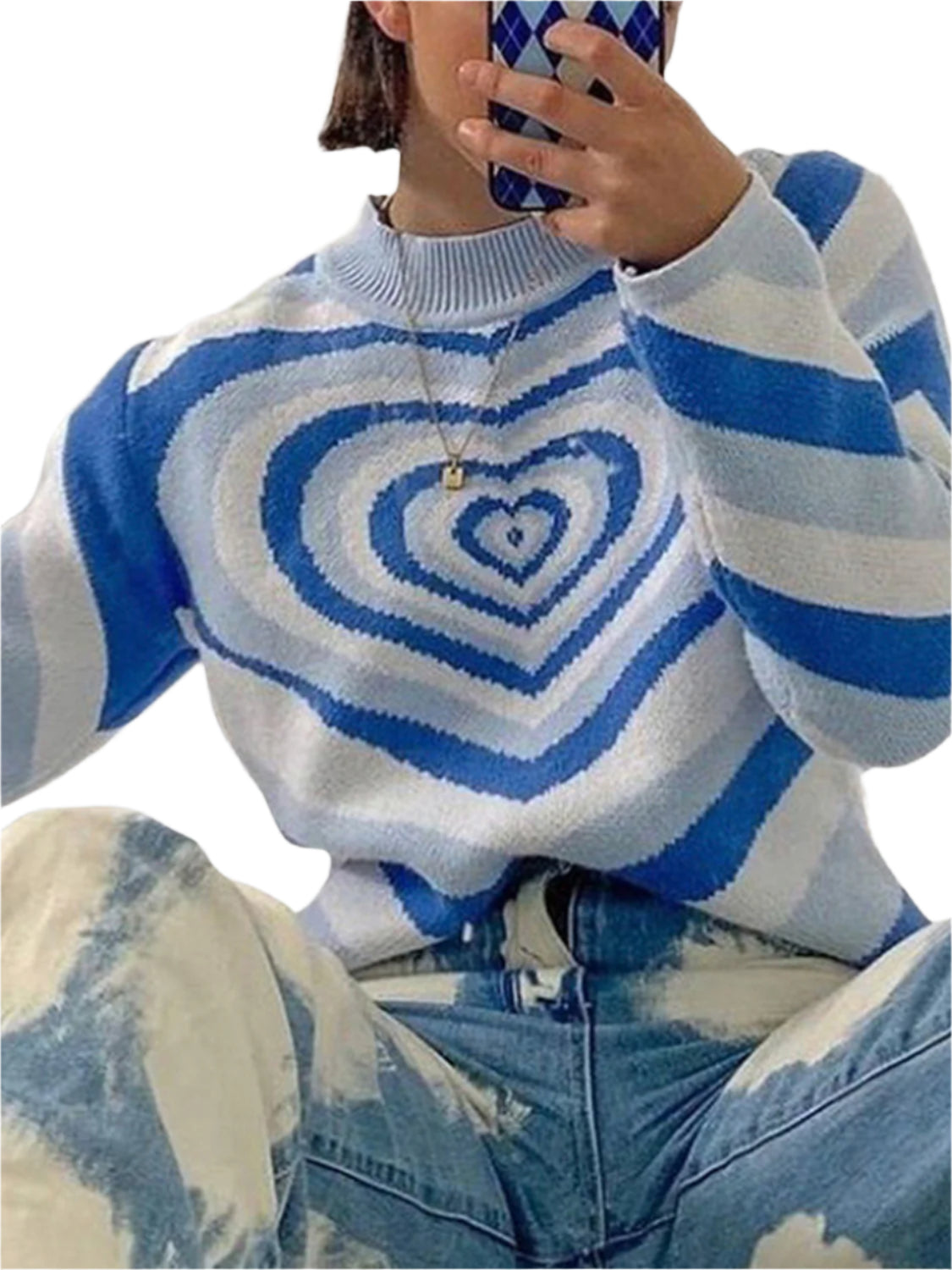 Heart Mock Neck Long Sleeve Sweater