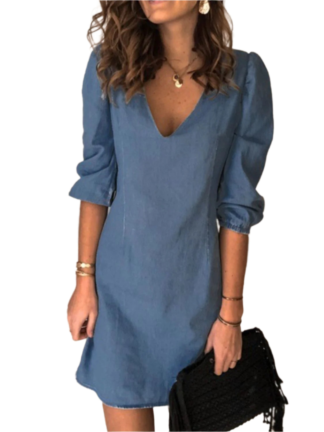 Full Size V-Neck Half Sleeve Dress