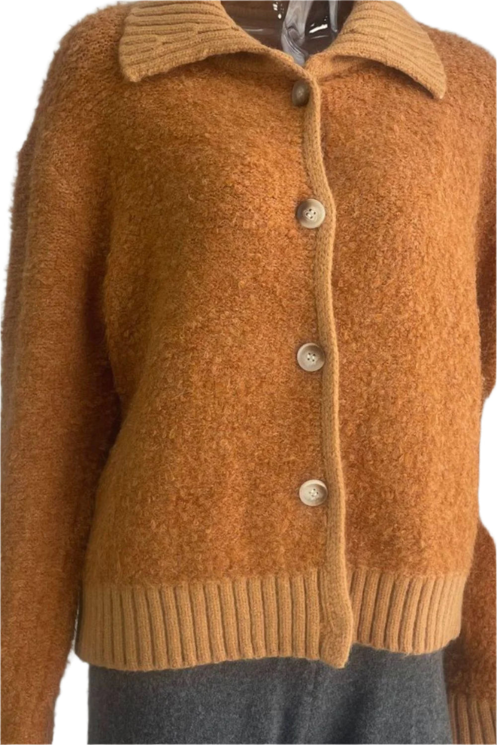 Collared Neck Button Down Long Sleeve Cardigan