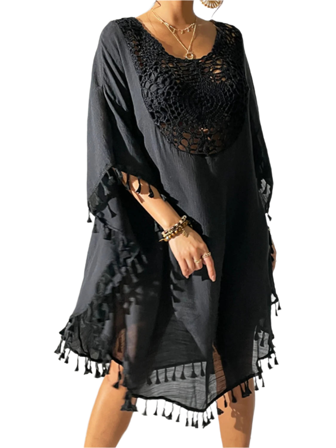 Tassel Cutout Scoop Neck Cover-Up Dress