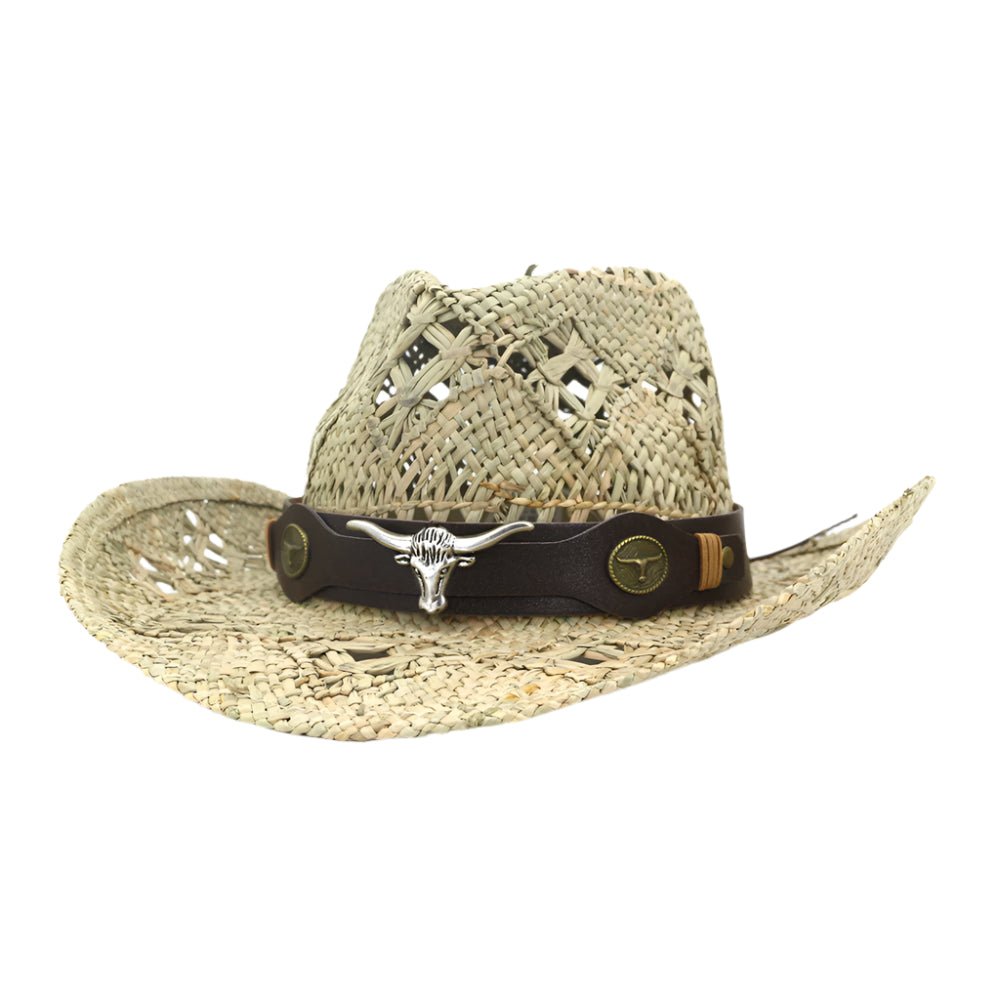 Hand Woven Steer Embellished Western Cowboy Hat
