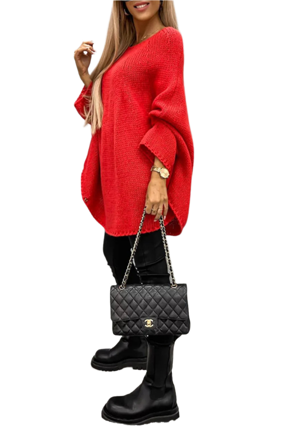 Round Neck Batwing Sleeve Sweater
