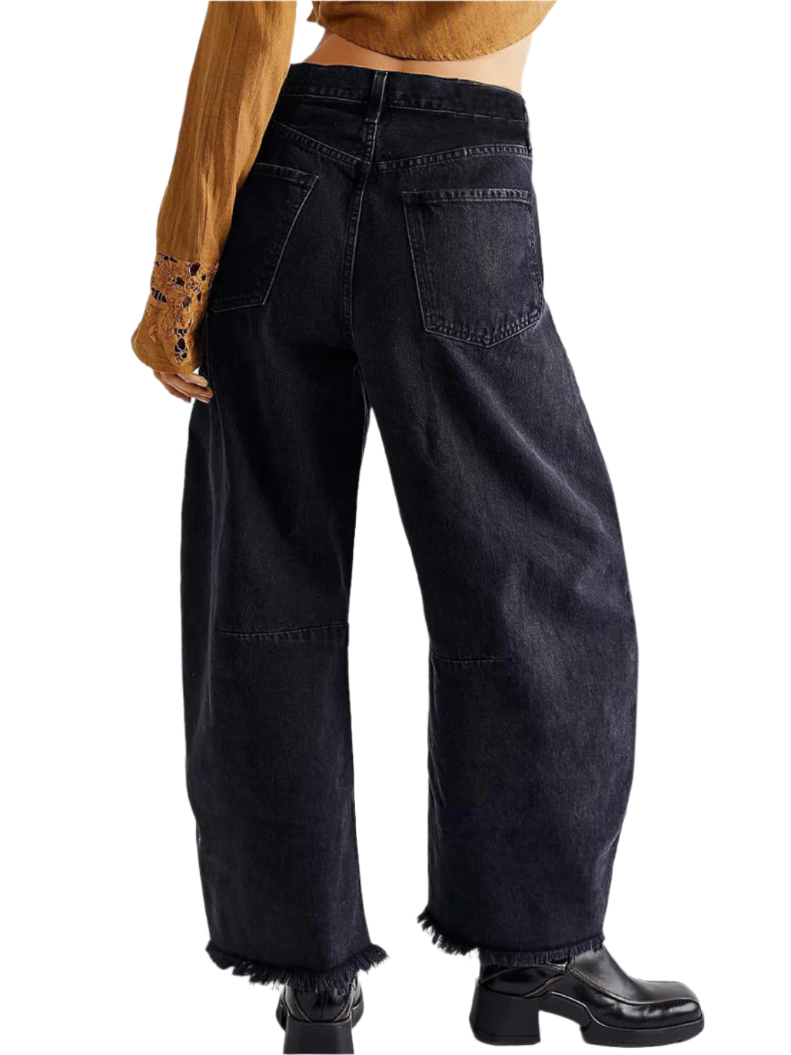Raw Hem Wide Leg Jeans with Pockets