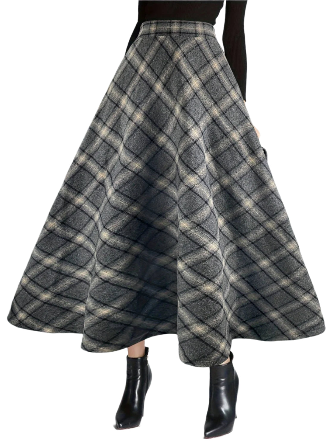 Plaid Elastic Waist Midi Skirt