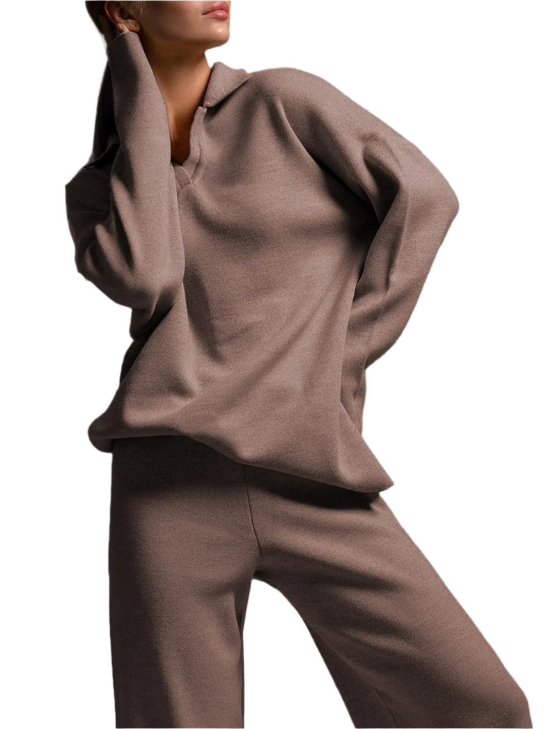 Johnny Collar Long Sleeve Top and Pants Sweater Set