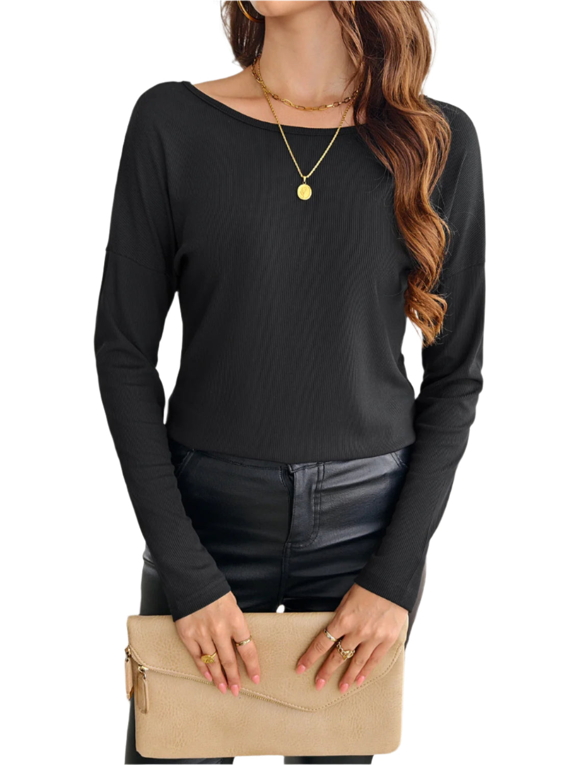 Lace Detail Butterfly Back Round Neck Long Sleeve T-Shirt