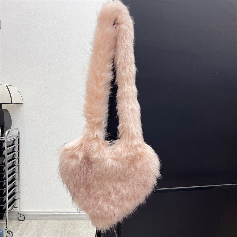Faux Fur Big Heart Crossbody Bag