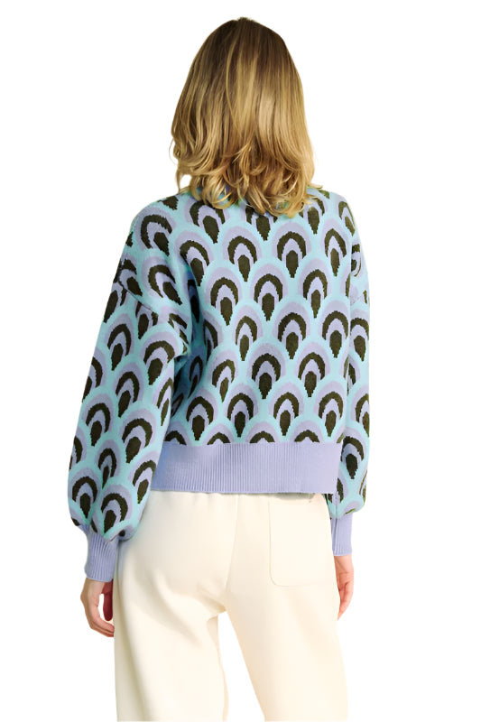 Davi & Dani Scale Jacquard Round Neck Drop Shoulder Sweater