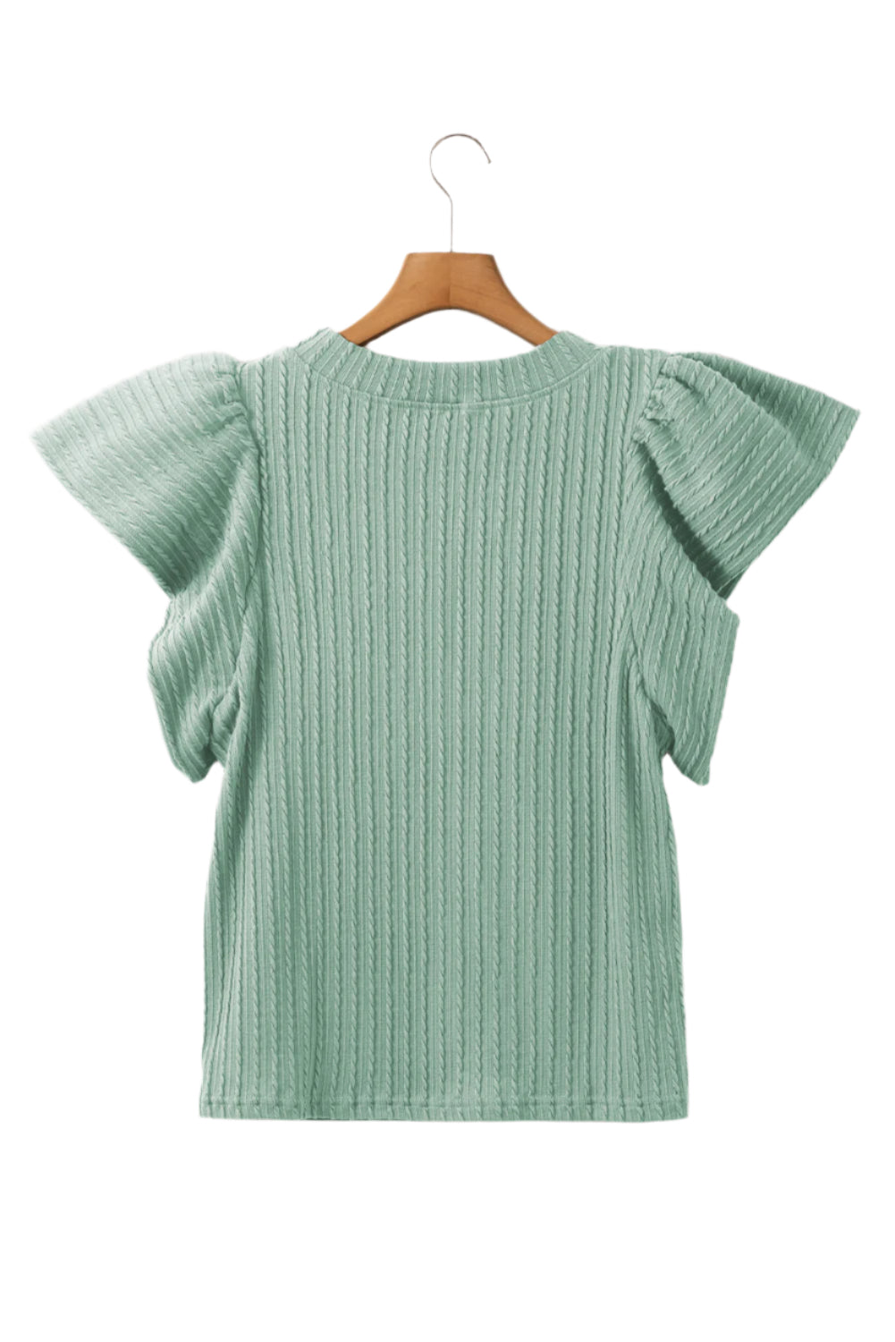 Textured Round Neck Flounce Sleeve Blouse