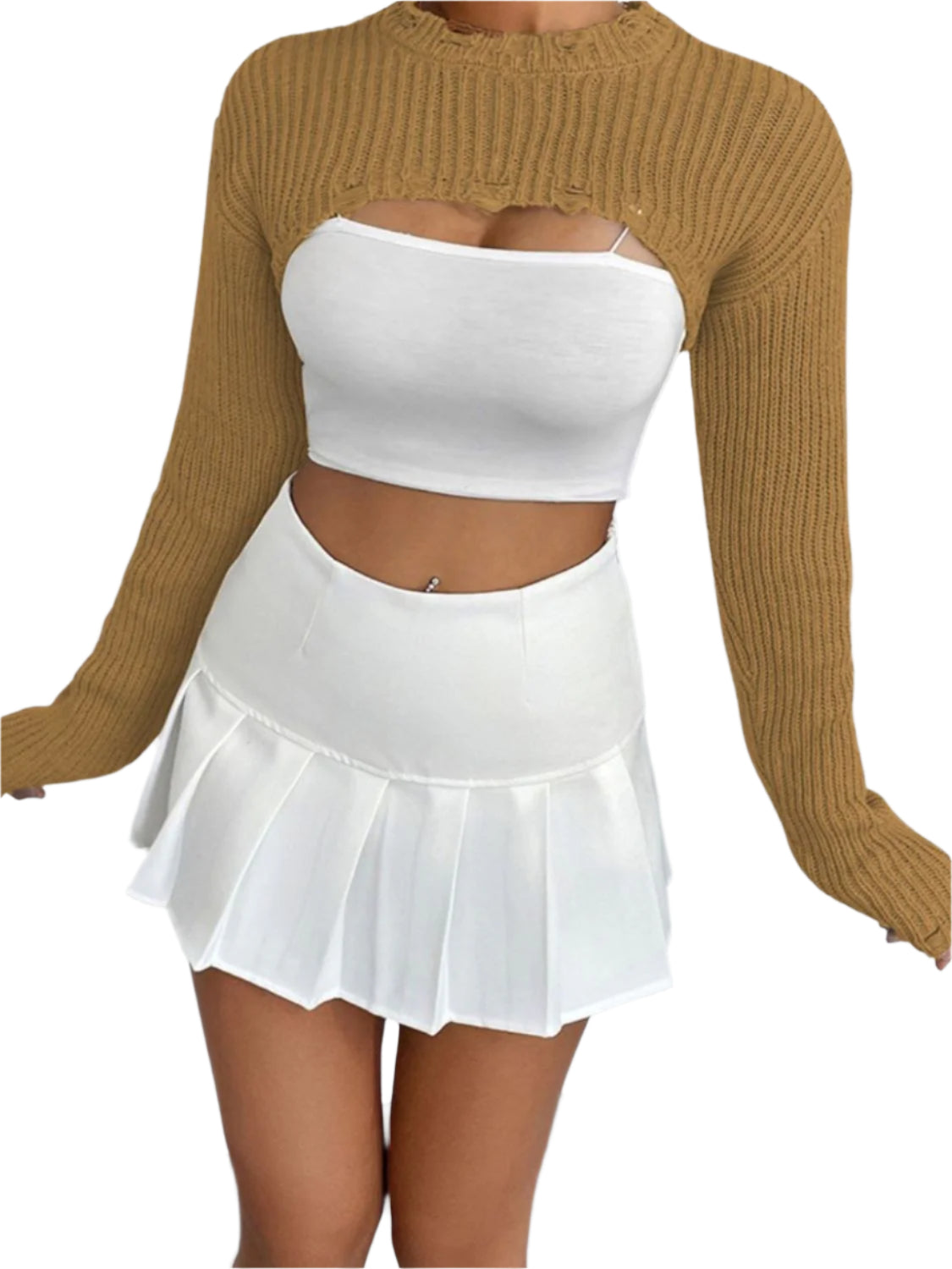 Distressed Long Sleeve Cropped Sweater