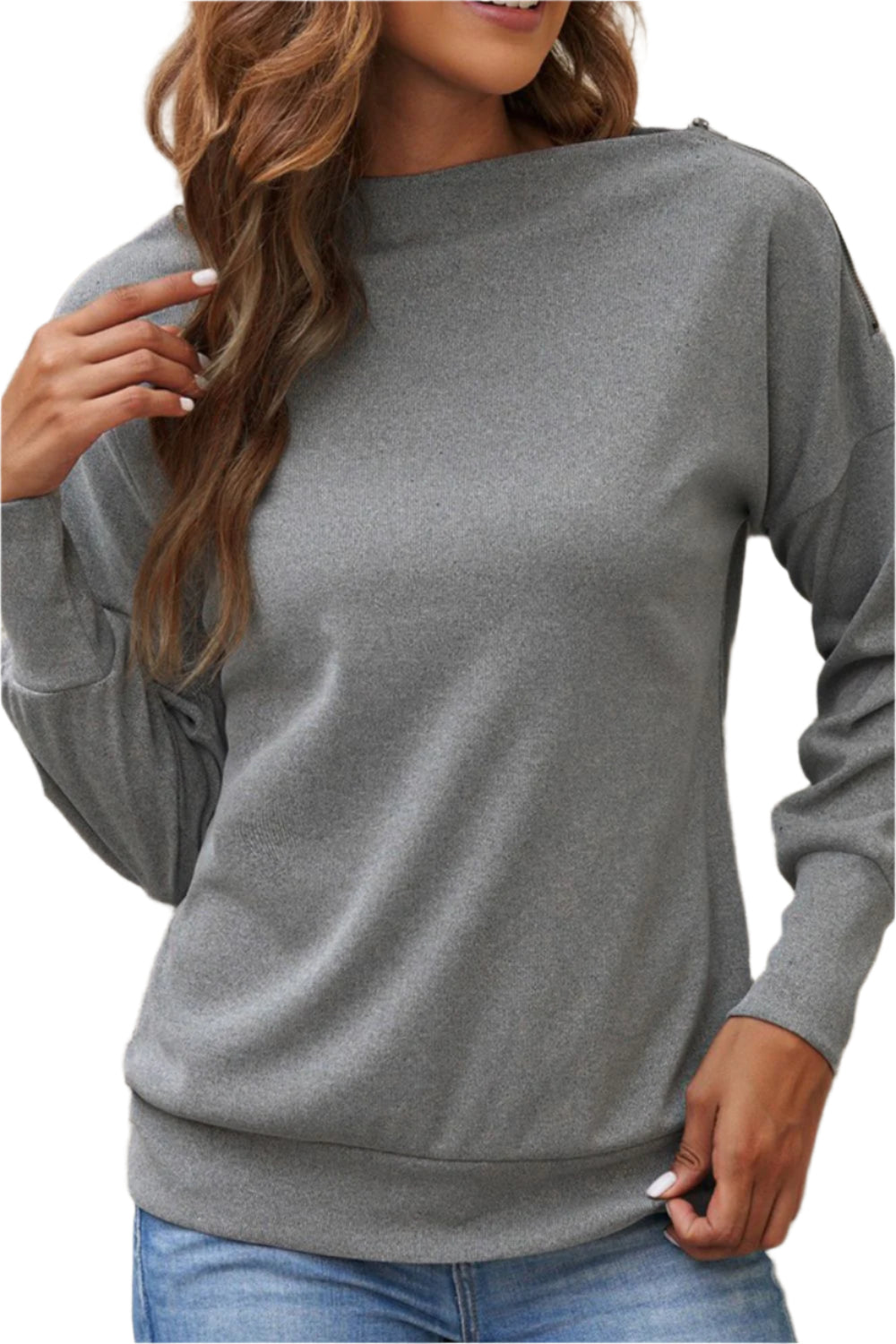 Single Shoulder Long Sleeve Sweatshirt with Zip