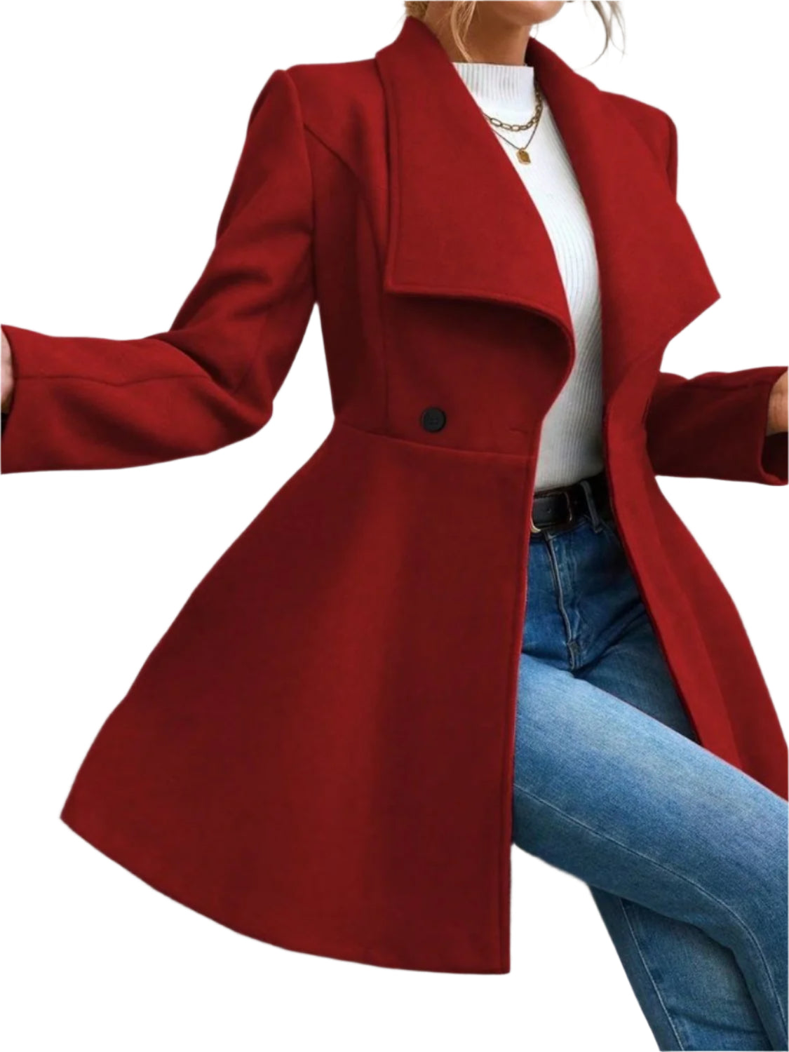 Collared Neck Button Up Long Sleeve Coat