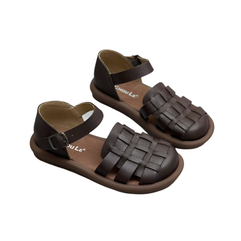 Hand Woven Round Toe Cowhide Sandals