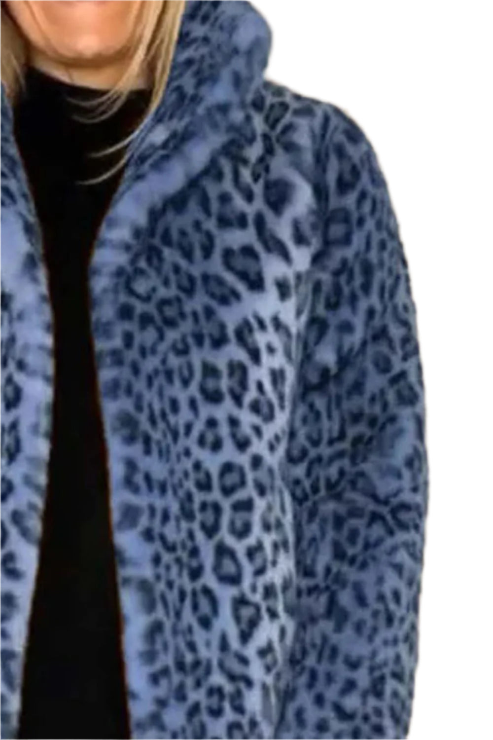 Full Size Leopard Furry Collared Neck Long Sleeve Coat