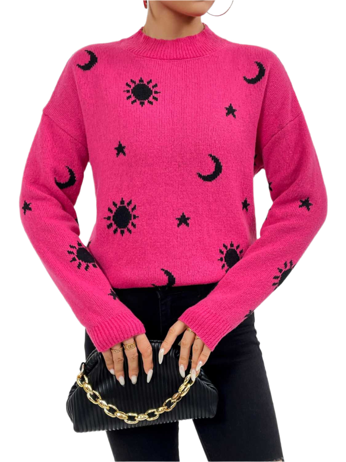 Patterned Drop Shoulder Sweater