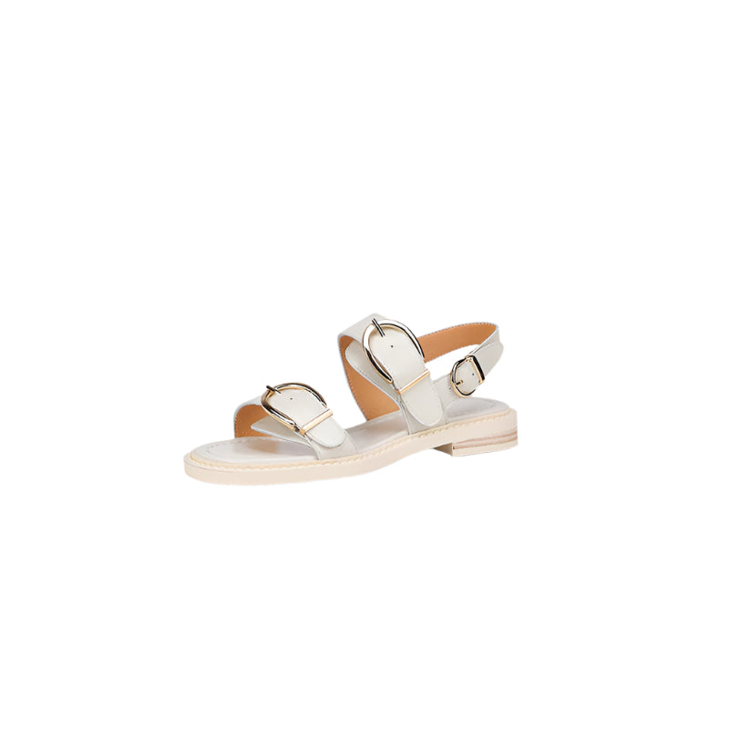 Big Buckle Ankle-Strap Cowhide Leather Sandals