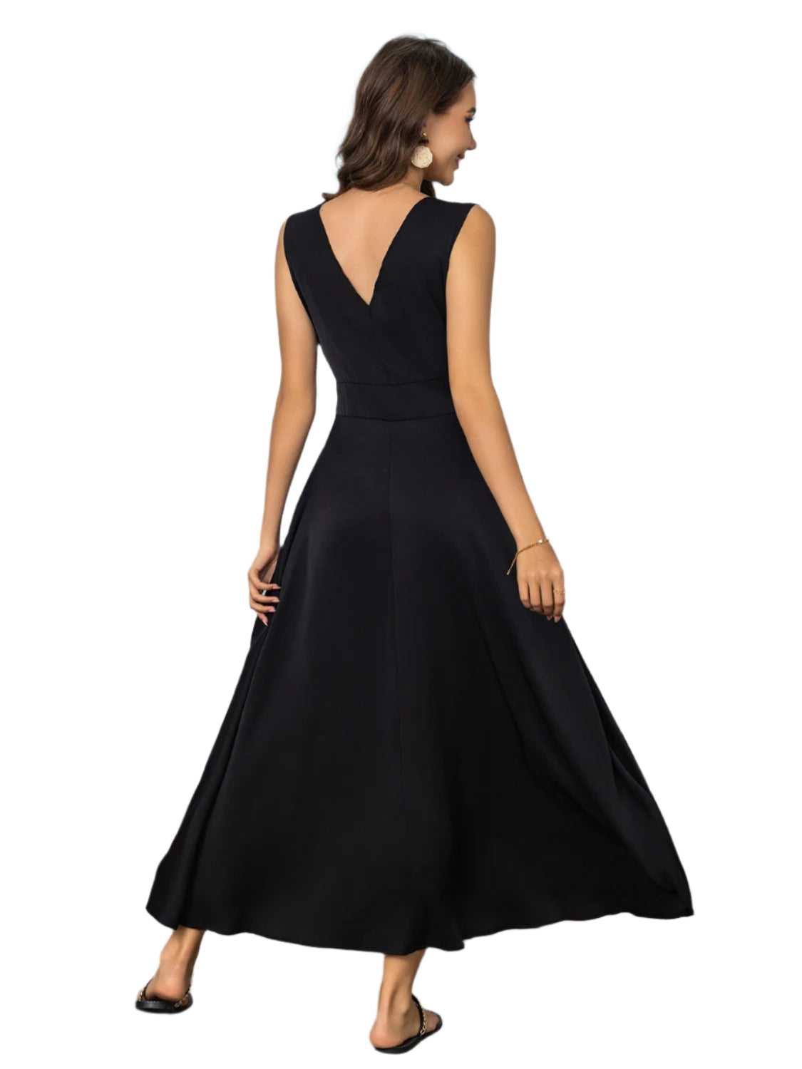 Full Size Slit V-Neck Sleeveless Midi Dress