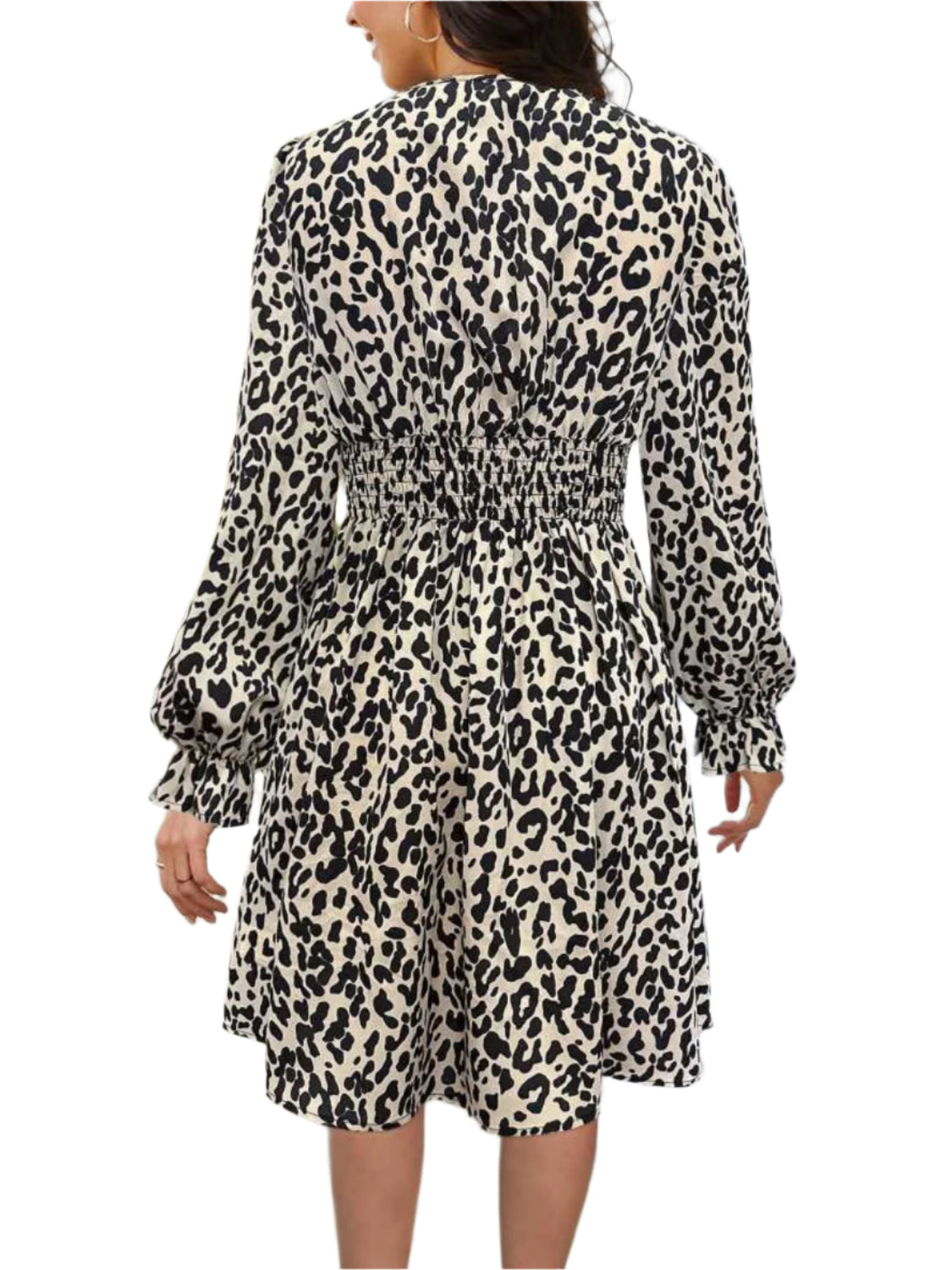 Leopard V-Neck Flounce Sleeve Dress