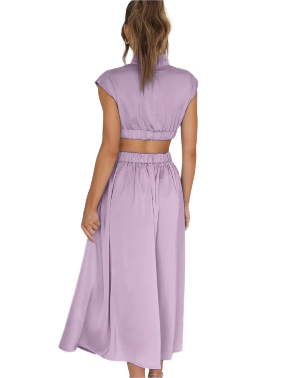 Cutout Mock Neck Sleeveless Ruched Dress