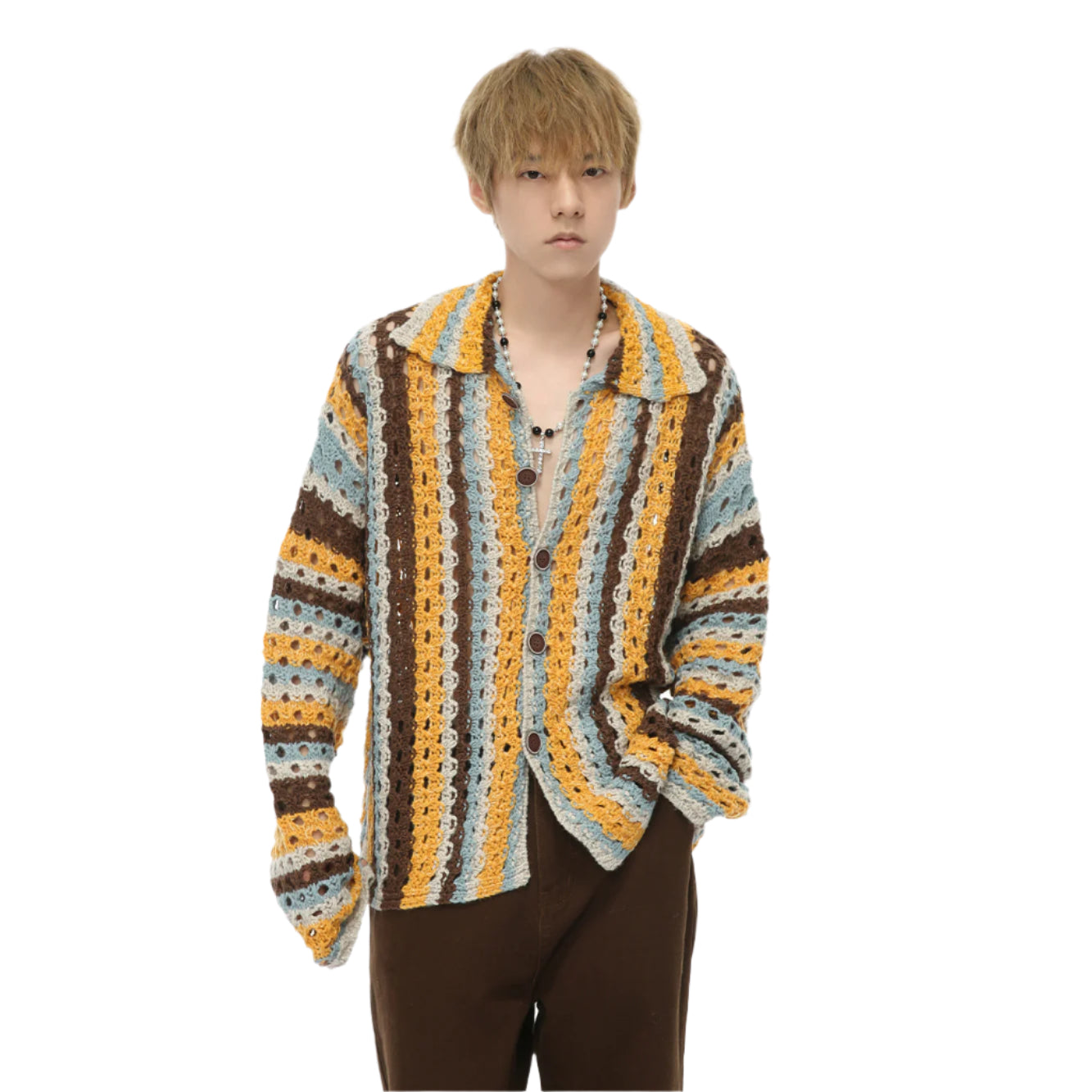 Men's Knitted Contrast Cardigan