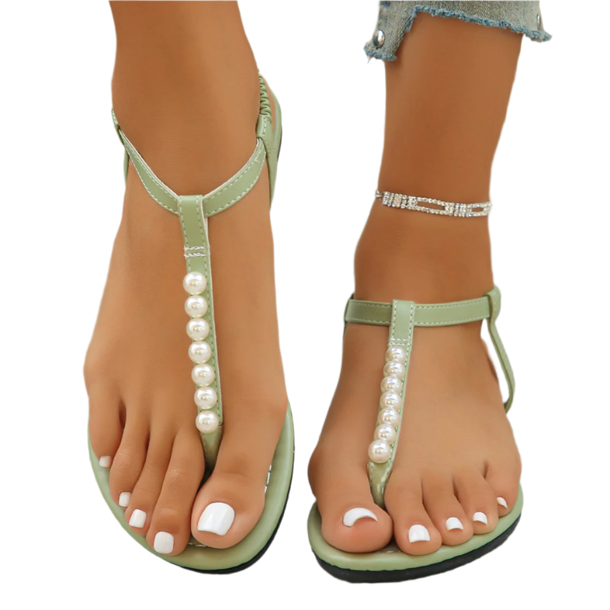 Pearl PU Leather Back Strap Sandals
