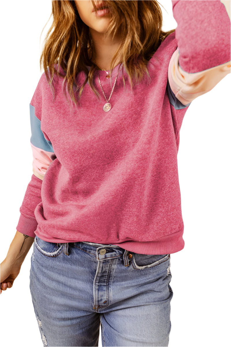 Color Block Round Neck Long Sleeve Sweatshirt