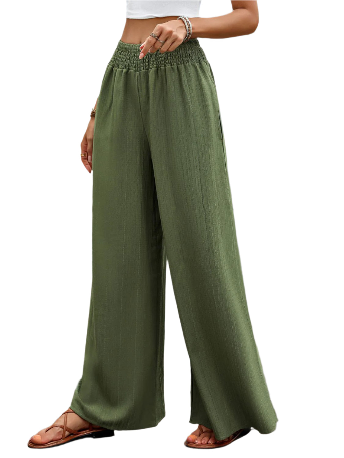 Perfee Smocked Wide Leg Pants