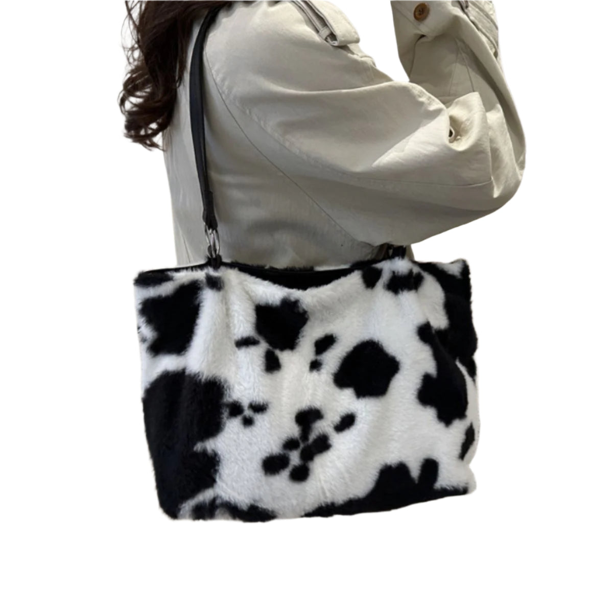 Cow Print Furry Tote Bag