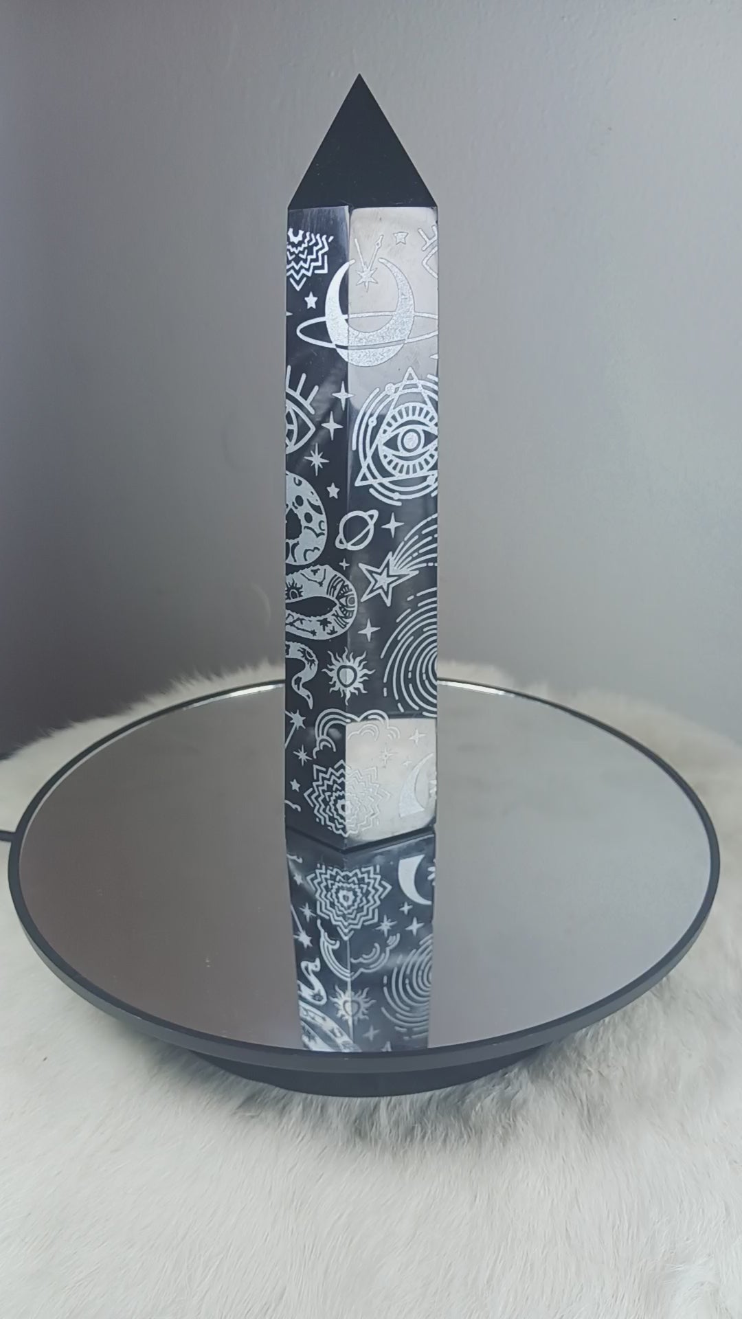 Obsidian Crystal Tower with Silver Pattern
Norse Magic Store