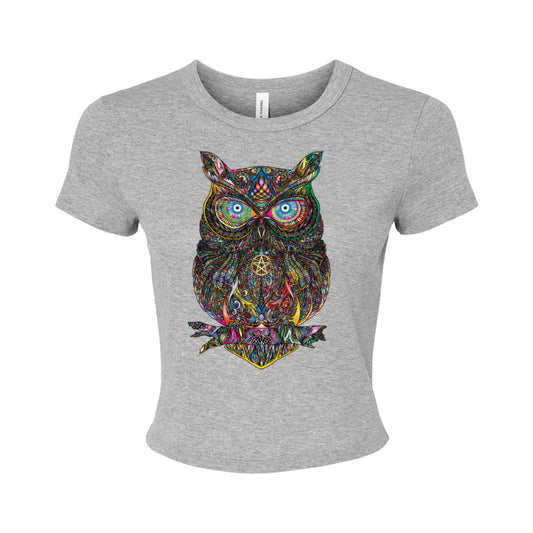 Bella + Canvas Ladies' Micro Ribbed Owl Wearing a Pentagram Baby Tee